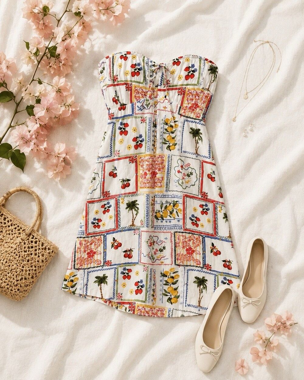 Aeropostale Tropical Patchwork Strapless Babydoll Dress L